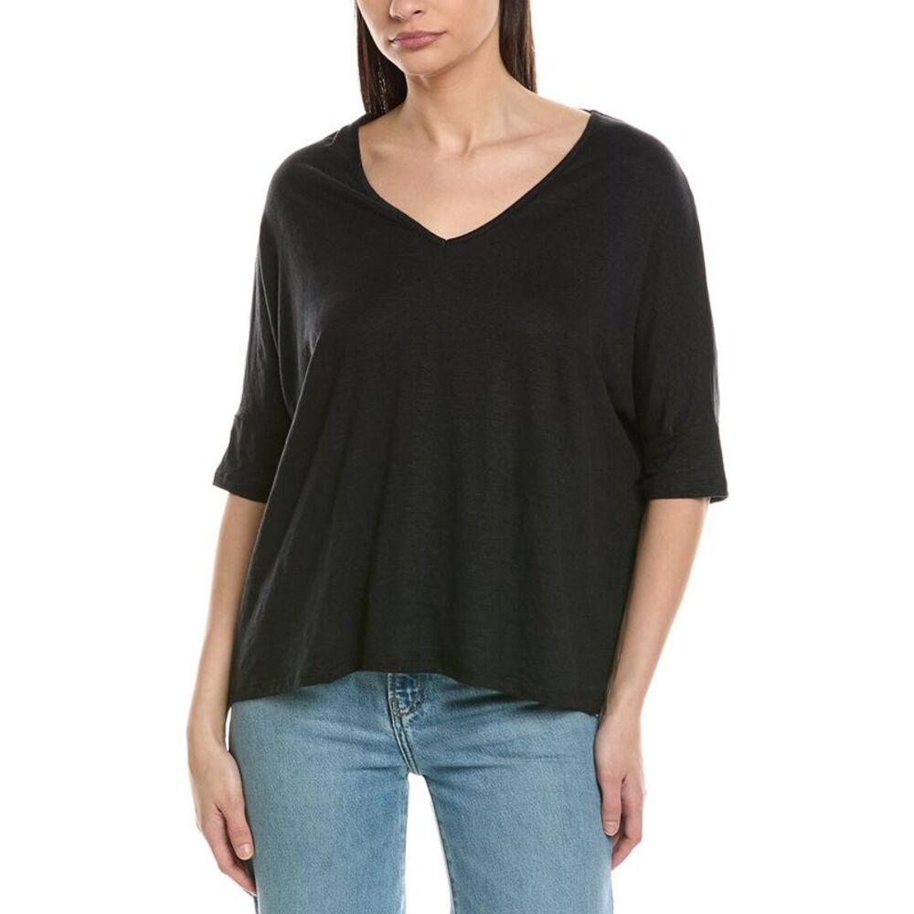 Majestic Filatures Womens  Stretch Linen-Blend Oversized T-Shirt, Gray